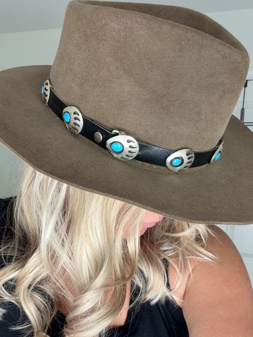 Vintage Thoroughbred Pedigreed Moleskin Turquoise Bear Claw Cowboy Hat